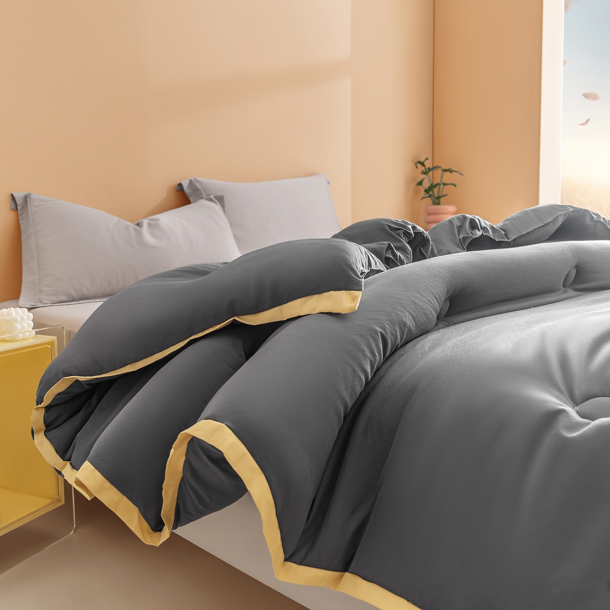 91家纺网 家纺一手货源 找家纺 品乐家纺 2025新款飞边大豆被烫画冬被被子被芯冬被 绅士灰