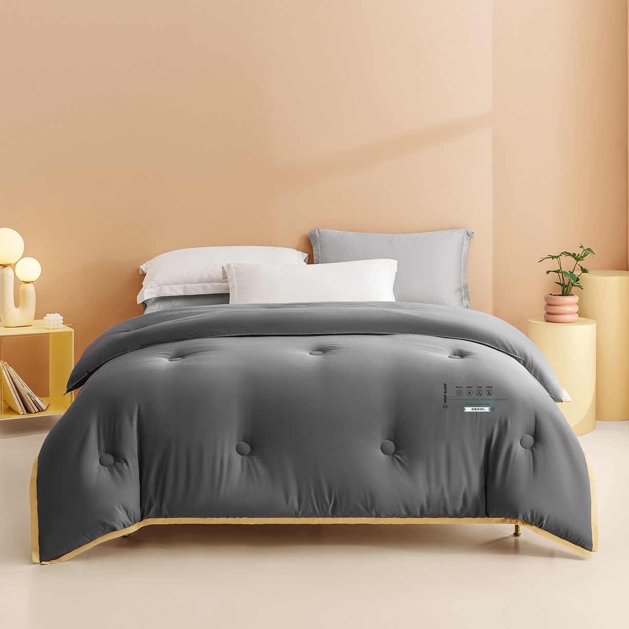 91家纺网 家纺一手货源 找家纺 品乐家纺 2025新款飞边大豆被烫画冬被被子被芯冬被 绅士灰