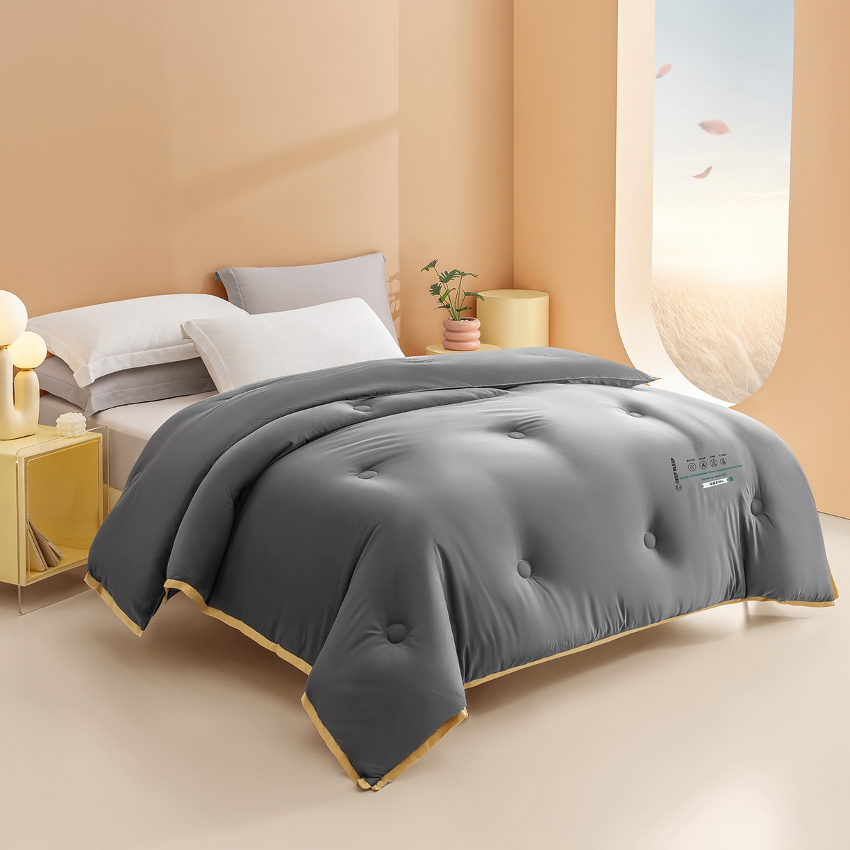 91家纺网 家纺一手货源 找家纺 品乐家纺 2025新款飞边大豆被烫画冬被被子被芯冬被 绅士灰