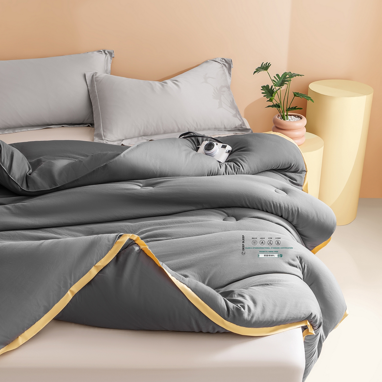 91家纺网 家纺一手货源 找家纺 品乐家纺 2025新款飞边大豆被烫画冬被被子被芯冬被 绅士灰