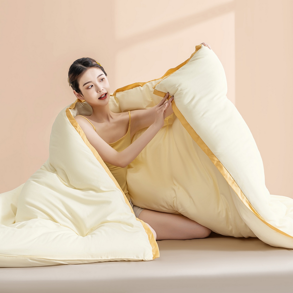 91家纺网 家纺一手货源 找家纺 品乐家纺 2025新款飞边大豆被烫画冬被被子被芯冬被 珍珠白