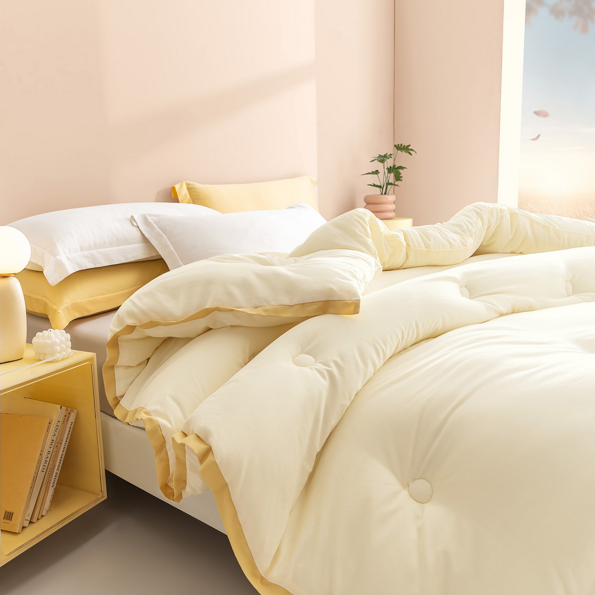 91家纺网 家纺一手货源 找家纺 品乐家纺 2025新款飞边大豆被烫画冬被被子被芯冬被 珍珠白