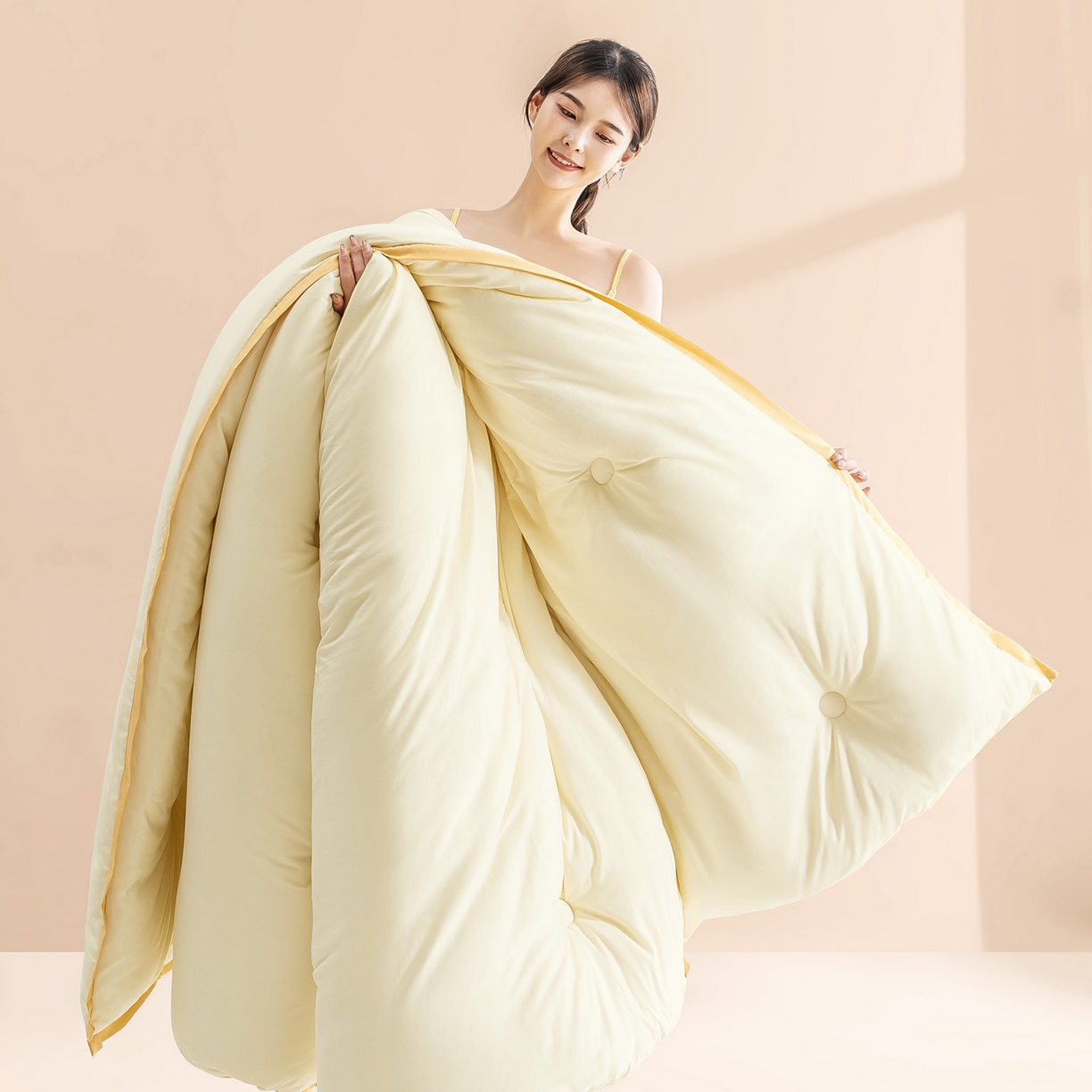 91家纺网 家纺一手货源 找家纺 品乐家纺 2025新款飞边大豆被烫画冬被被子被芯冬被 珍珠白