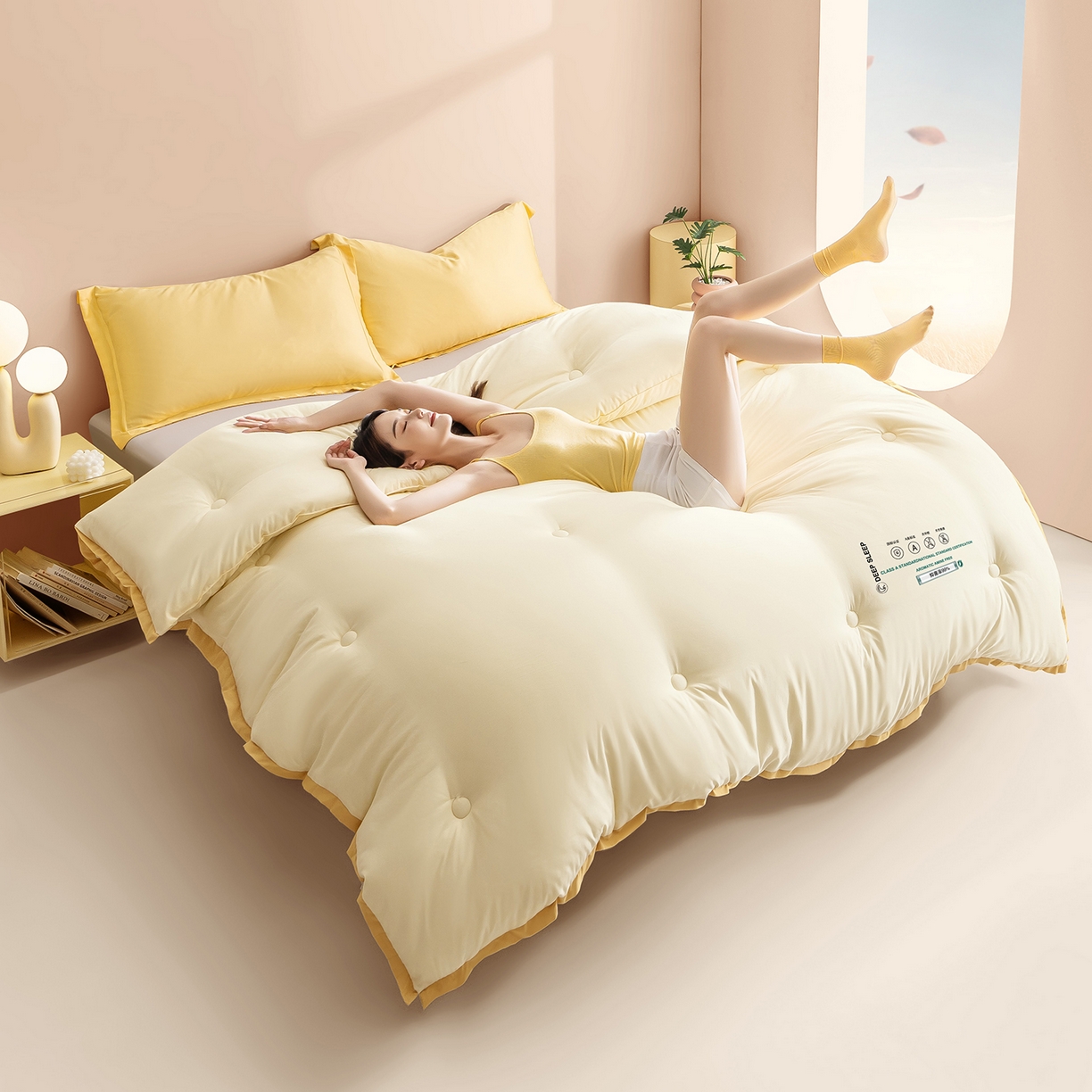 91家纺网 家纺一手货源 找家纺 品乐家纺 2025新款飞边大豆被烫画冬被被子被芯冬被 珍珠白