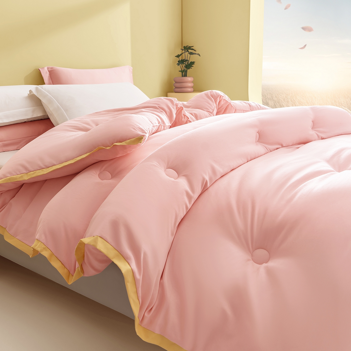 91家纺网 家纺一手货源 找家纺 品乐家纺 2025新款飞边大豆被烫画冬被被子被芯冬被 珍珠粉