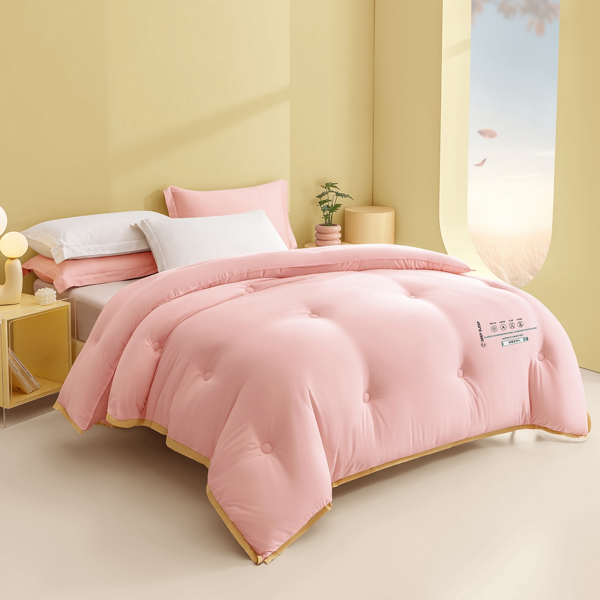 91家纺网 家纺一手货源 找家纺 品乐家纺 2025新款飞边大豆被烫画冬被被子被芯冬被 珍珠粉