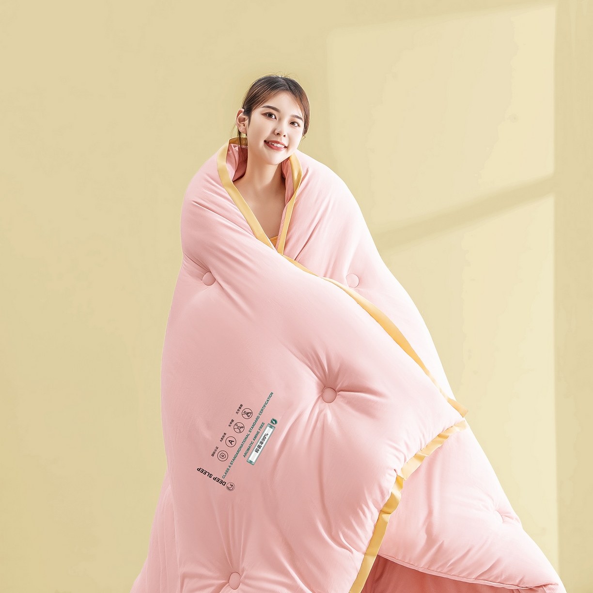 91家纺网 家纺一手货源 找家纺 品乐家纺 2025新款飞边大豆被烫画冬被被子被芯冬被 珍珠粉