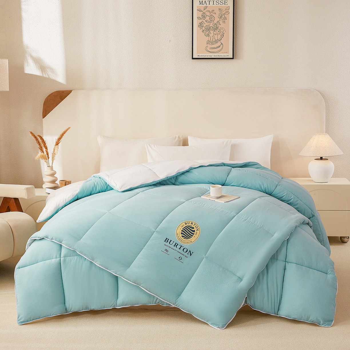 91家纺网 家纺一手货源 找家纺 品乐家纺 2025新款亲肤速暖大豆子母被被子被芯冬被 莫奈绿