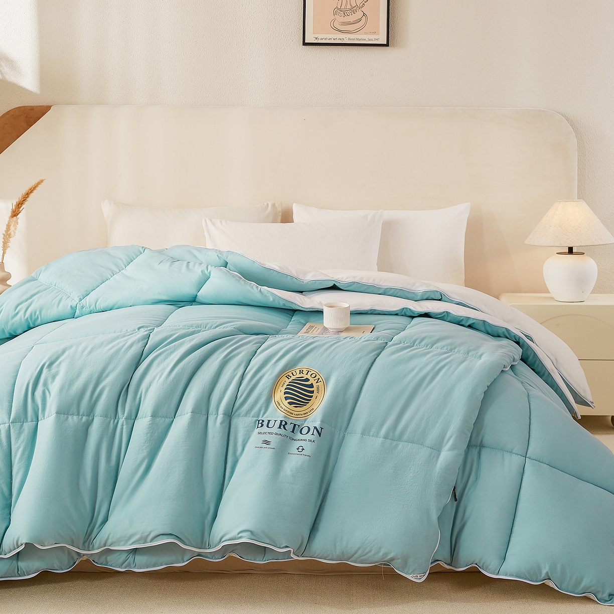 91家纺网 家纺一手货源 找家纺 品乐家纺 2025新款亲肤速暖大豆子母被被子被芯冬被 莫奈绿