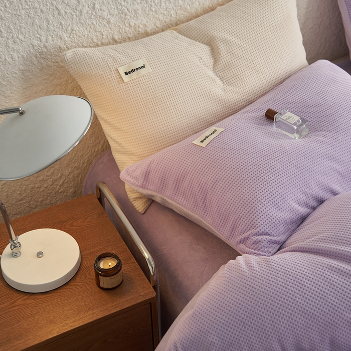 91家纺网 家纺一手货源 找家纺 眠博士 2025新款华夫格剪花牛奶绒加厚保暖四件套 华夫格剪花-丁香紫