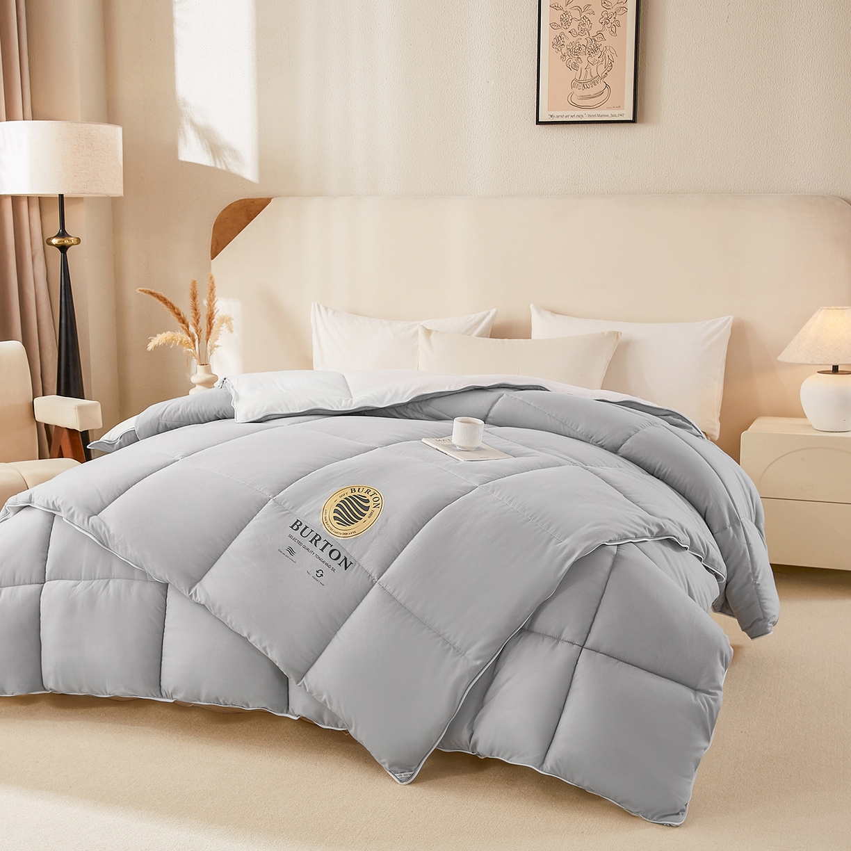 91家纺网 家纺一手货源 找家纺 品乐家纺 2025新款亲肤速暖大豆子母被被子被芯冬被 影雾灰