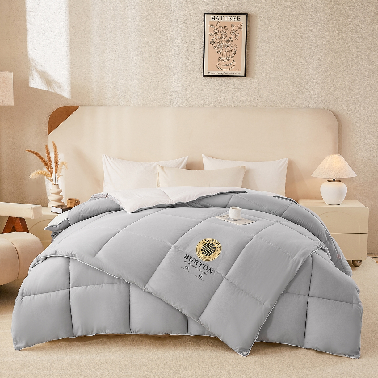 91家纺网 家纺一手货源 找家纺 品乐家纺 2025新款亲肤速暖大豆子母被被子被芯冬被 影雾灰