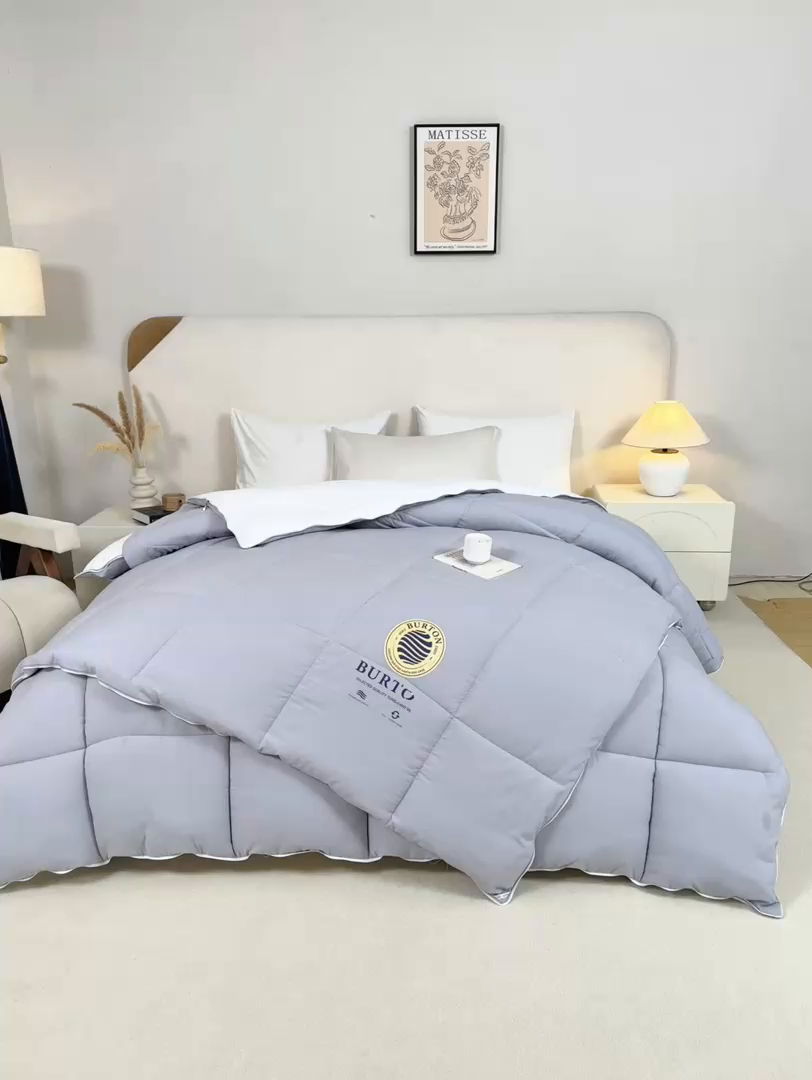 91家纺网 家纺一手货源 找家纺 品乐家纺 2025新款亲肤速暖大豆子母被被子被芯冬被 影雾灰