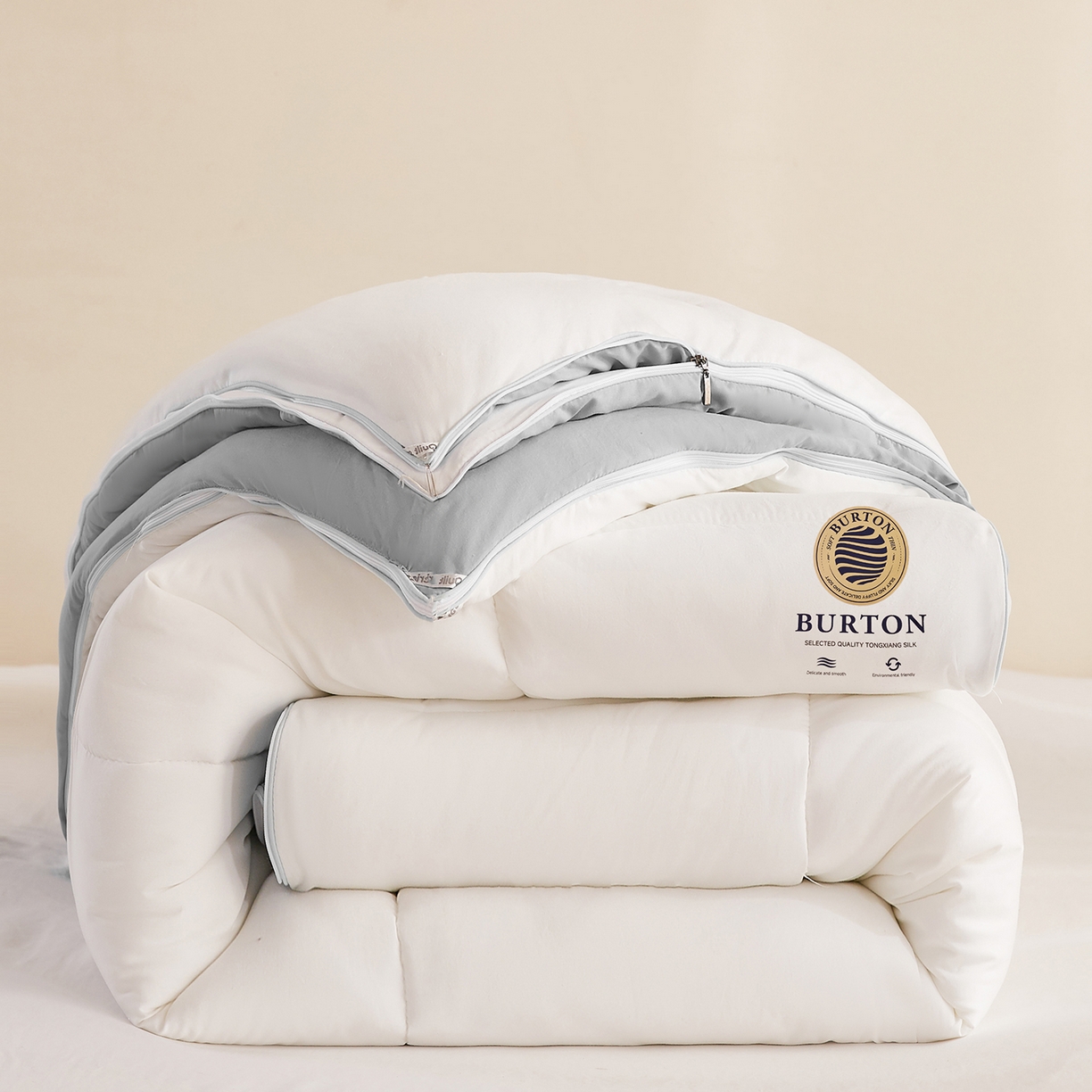 91家纺网 家纺一手货源 找家纺 品乐家纺 2025新款亲肤速暖大豆子母被被子被芯冬被 月影白