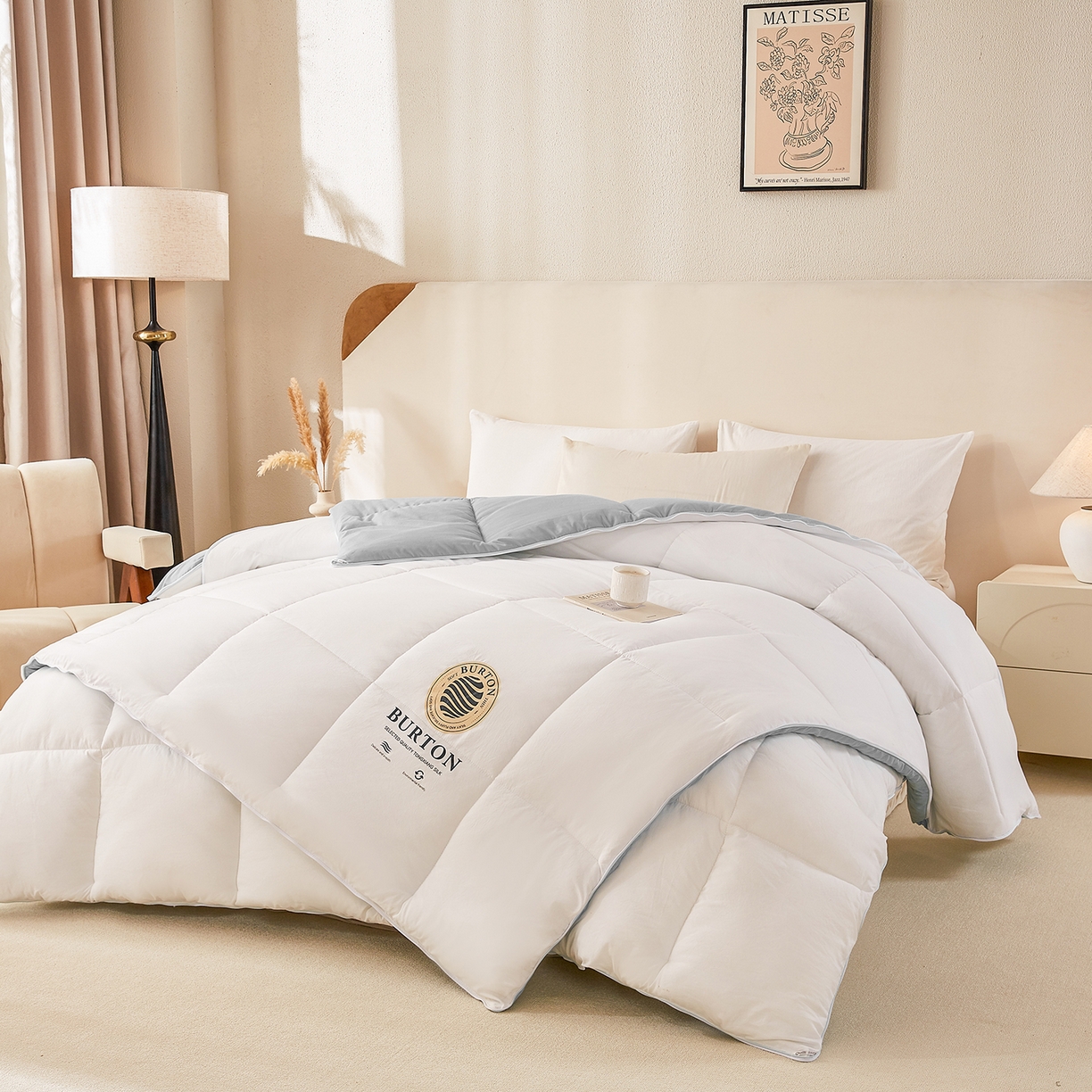 91家纺网 家纺一手货源 找家纺 品乐家纺 2025新款亲肤速暖大豆子母被被子被芯冬被 月影白