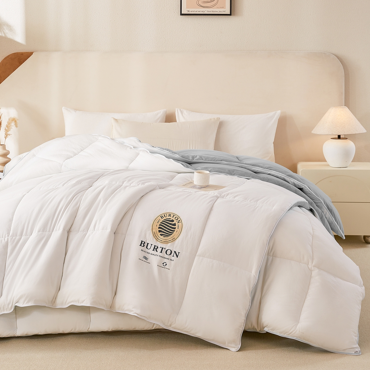 91家纺网 家纺一手货源 找家纺 品乐家纺 2025新款亲肤速暖大豆子母被被子被芯冬被 月影白