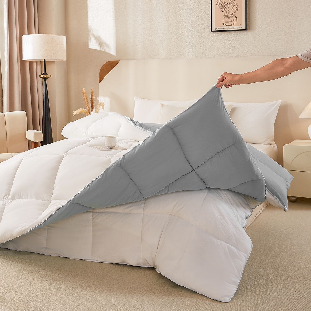 91家纺网 家纺一手货源 找家纺 品乐家纺 2025新款亲肤速暖大豆子母被被子被芯冬被 月影白