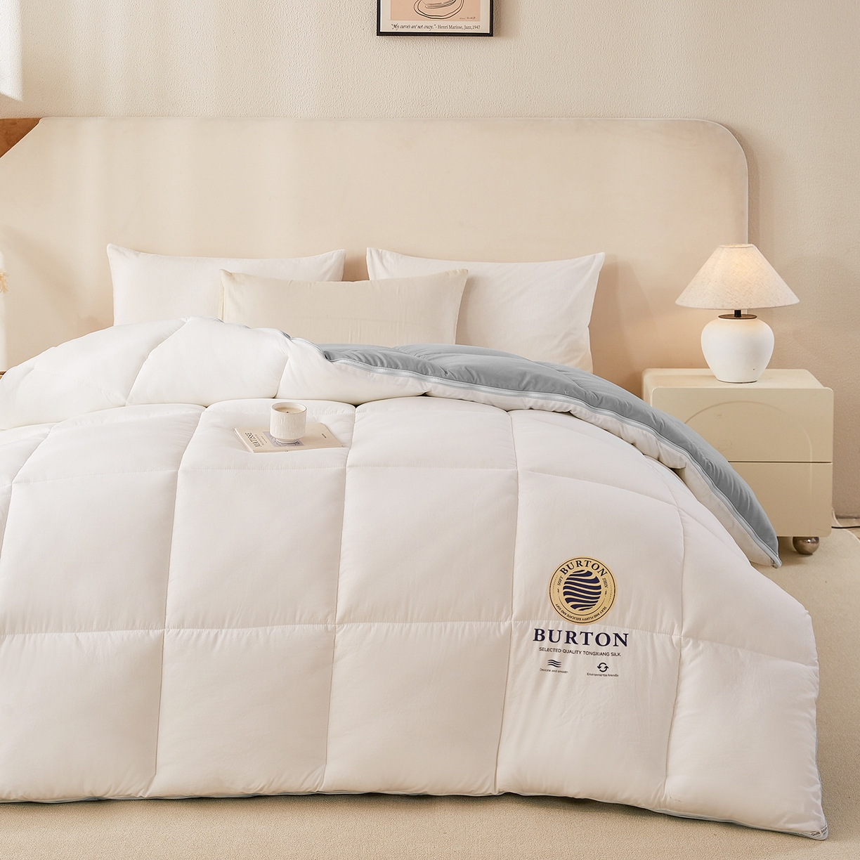 91家纺网 家纺一手货源 找家纺 品乐家纺 2025新款亲肤速暖大豆子母被被子被芯冬被 月影白