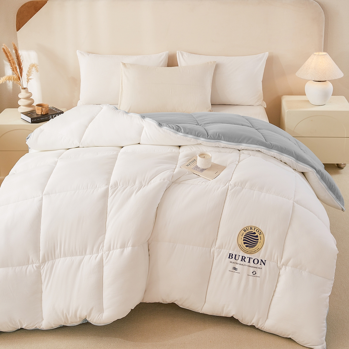 91家纺网 家纺一手货源 找家纺 品乐家纺 2025新款亲肤速暖大豆子母被被子被芯冬被 月影白