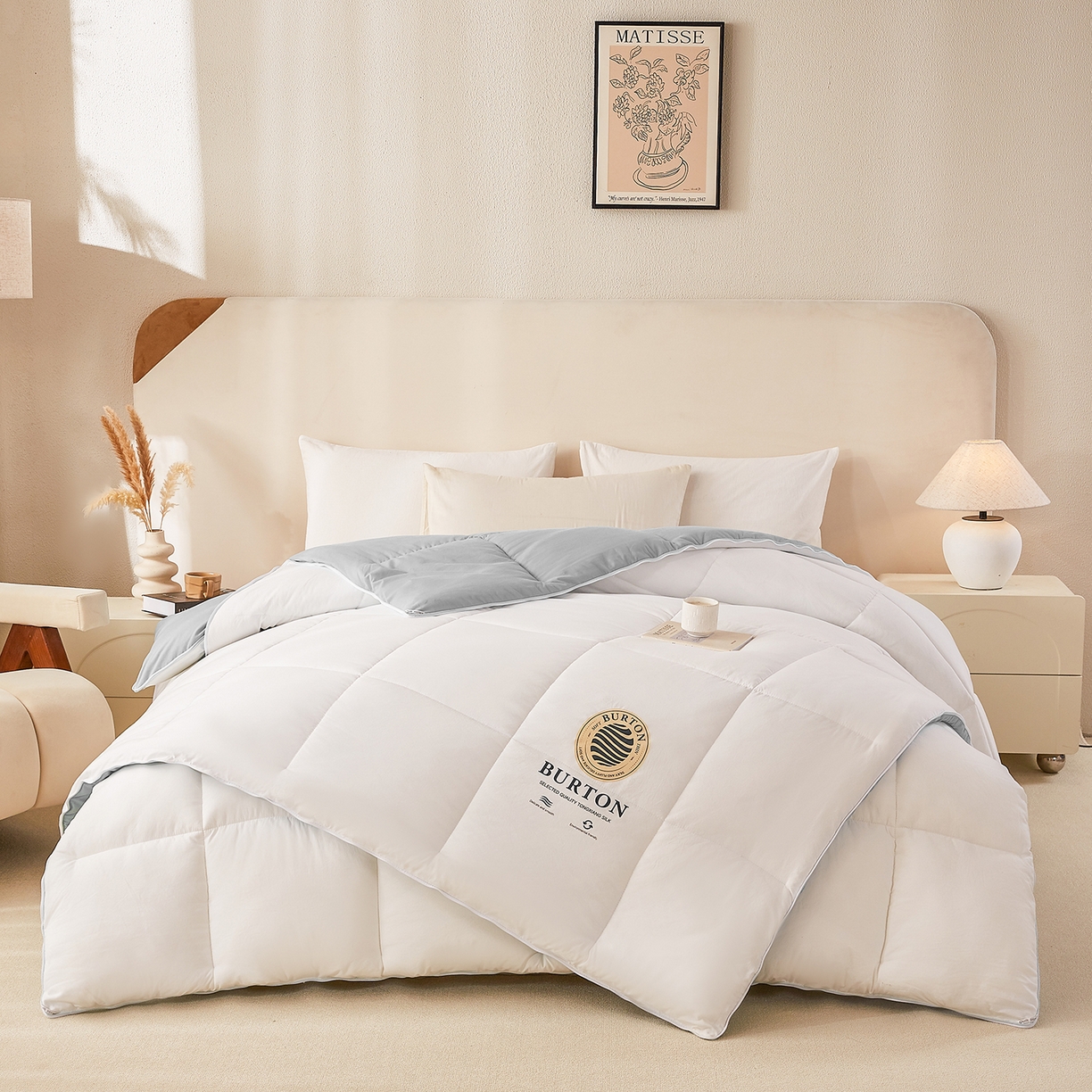 91家纺网 家纺一手货源 找家纺 品乐家纺 2025新款亲肤速暖大豆子母被被子被芯冬被 月影白