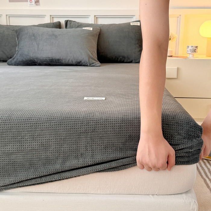 眠博士 2025新款A类华夫格剪花牛奶绒床笠 剪花床笠-深灰