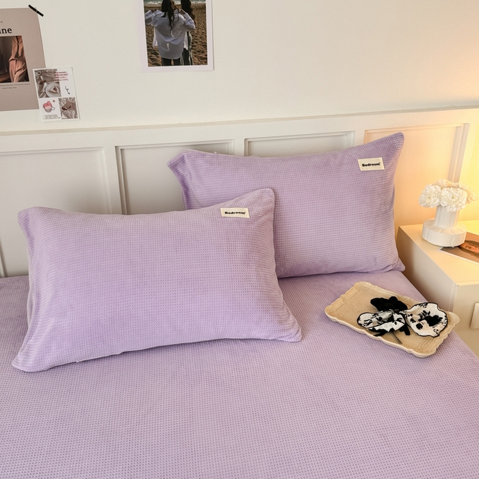 91家纺网 家纺一手货源 找家纺 眠博士 2025新款A类华夫格剪花牛奶绒床笠 剪花床笠-紫色