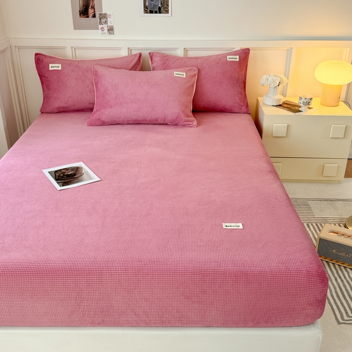 91家纺网 家纺一手货源 找家纺 眠博士 2025新款A类华夫格剪花牛奶绒床笠 剪花床笠-豆沙