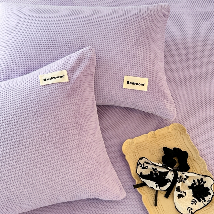 91家纺网 家纺一手货源 找家纺 眠博士 2025新款A类华夫格剪花牛奶绒床笠 剪花床笠-紫色