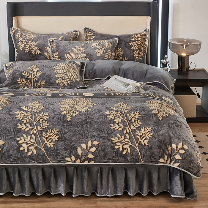 91家纺网 家纺一手货源 找家纺 凤杰 2025新款高克重7斤加厚印花牛奶绒金貂法莱绒四件套 金枝玉叶