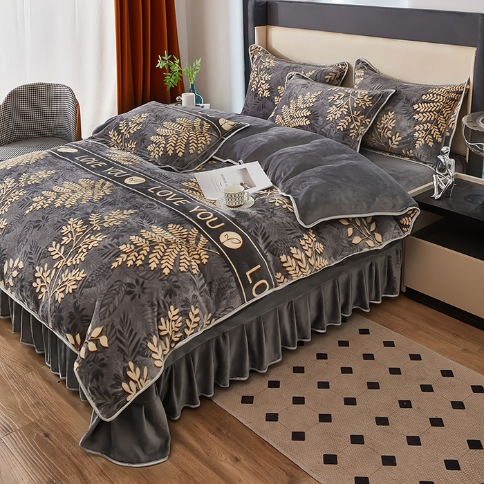 91家纺网 家纺一手货源 找家纺 凤杰 2025新款高克重7斤加厚印花牛奶绒金貂法莱绒四件套 金枝玉叶