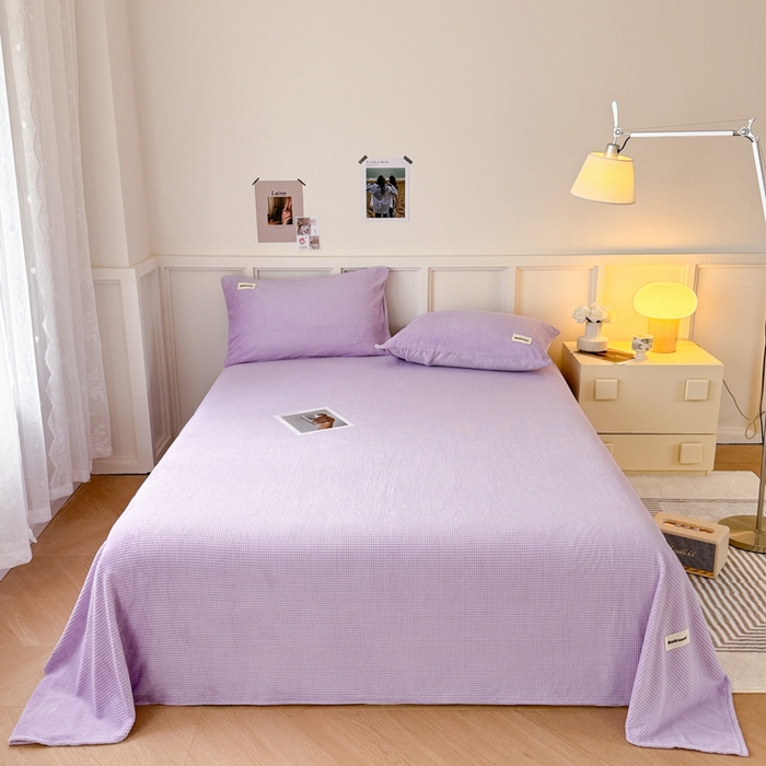 91家纺网 家纺一手货源 找家纺 眠博士 2025新款A类华夫格剪花牛奶绒床单多功能盖毯 剪花床单-紫色