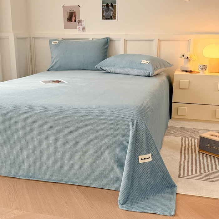 眠博士 2025新款A类华夫格剪花牛奶绒床单多功能盖毯 剪花床单-雾霾蓝