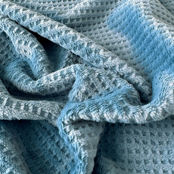 91家纺网 家纺一手货源 找家纺 眠博士 2025新款A类华夫格剪花牛奶绒床单多功能盖毯 剪花床单-靛青