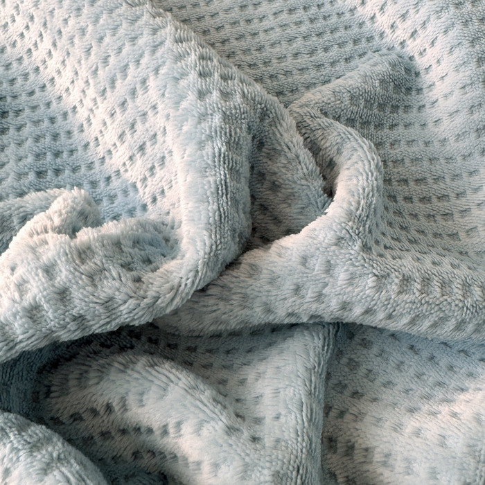 91家纺网 家纺一手货源 找家纺 眠博士 2025新款A类华夫格剪花牛奶绒床单多功能盖毯 剪花床单-雾霾蓝