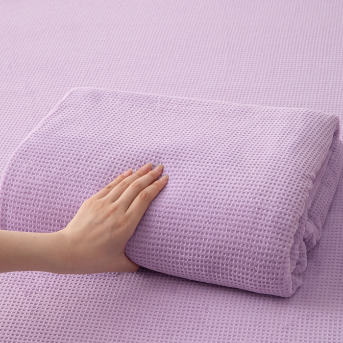 91家纺网 家纺一手货源 找家纺 眠博士 2025新款A类华夫格剪花牛奶绒床单多功能盖毯 剪花床单-紫色