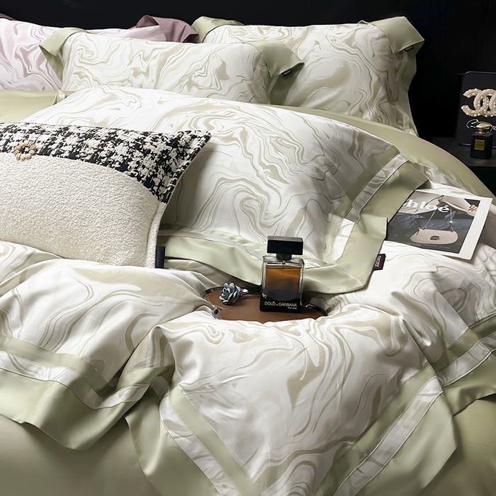 91家纺网 家纺一手货源 找家纺 2025新款直播爆款A类100支长绒棉夹棉床盖床笠四件套全棉纯棉床单加厚高端重工刺绣四季款床上用品 时漫-叶繁绿