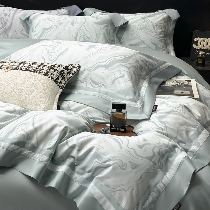 91家纺网 家纺一手货源 找家纺 2025新款直播爆款A类100支长绒棉夹棉床盖床笠四件套全棉纯棉床单加厚高端重工刺绣四季款床上用品 时漫-月石绿