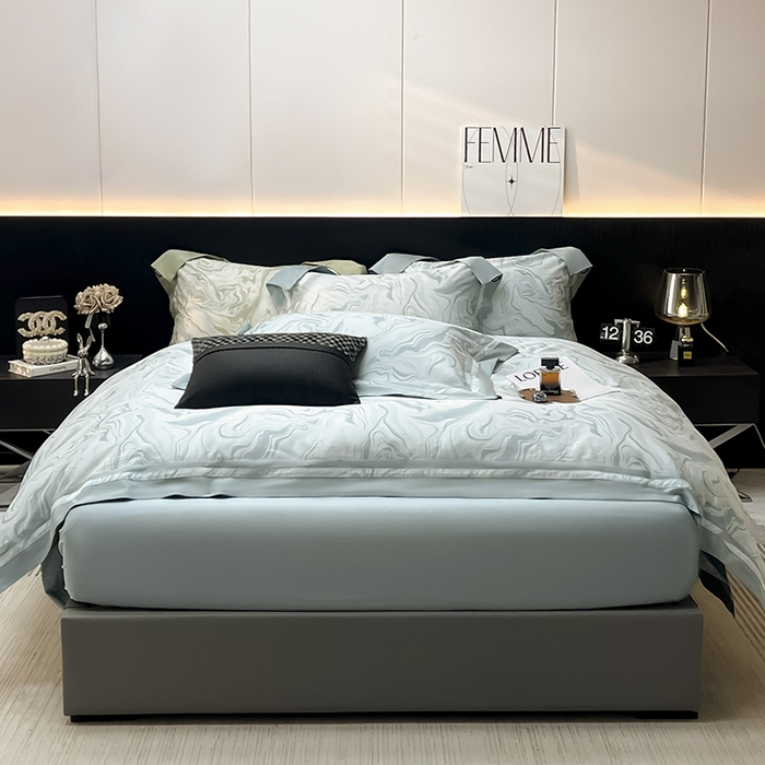 91家纺网 家纺一手货源 找家纺 2025新款直播爆款A类100支长绒棉夹棉床盖床笠四件套全棉纯棉床单加厚高端重工刺绣四季款床上用品 时漫-月石绿