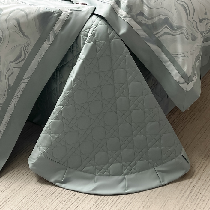 91家纺网 家纺一手货源 找家纺 2025新款直播爆款A类100支长绒棉夹棉床盖床笠四件套全棉纯棉床单加厚高端重工刺绣四季款床上用品 时漫-月石绿