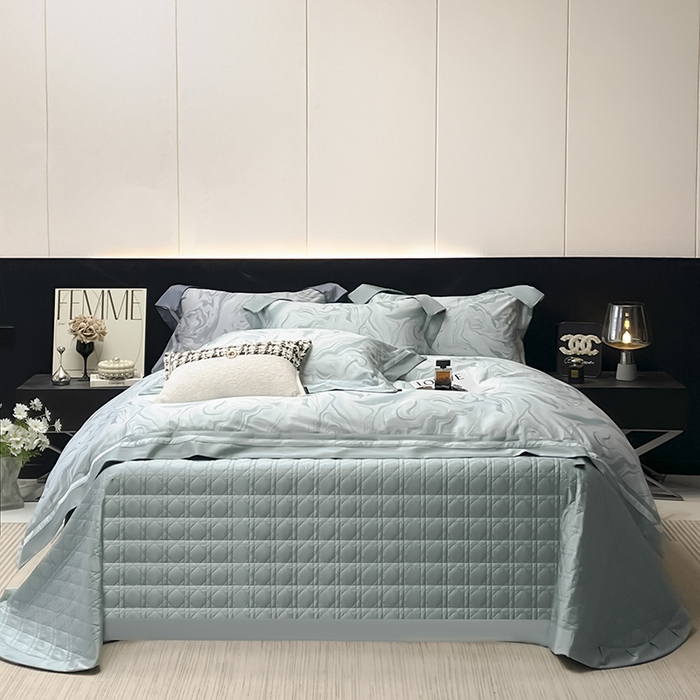 91家纺网 家纺一手货源 找家纺 2025新款直播爆款A类100支长绒棉夹棉床盖床笠四件套全棉纯棉床单加厚高端重工刺绣四季款床上用品 时漫-月石绿