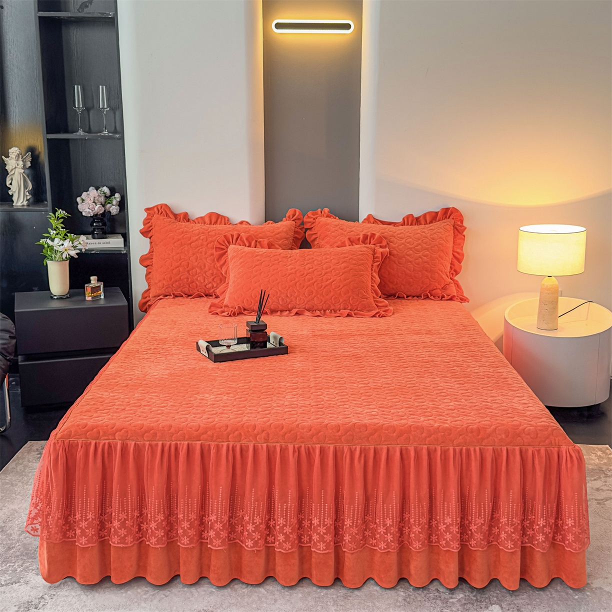 91家纺网 家纺一手货源 找家纺 （总）恒爱家纺 2025新款宝宝绒紫陌听雪床裙款四件套终版