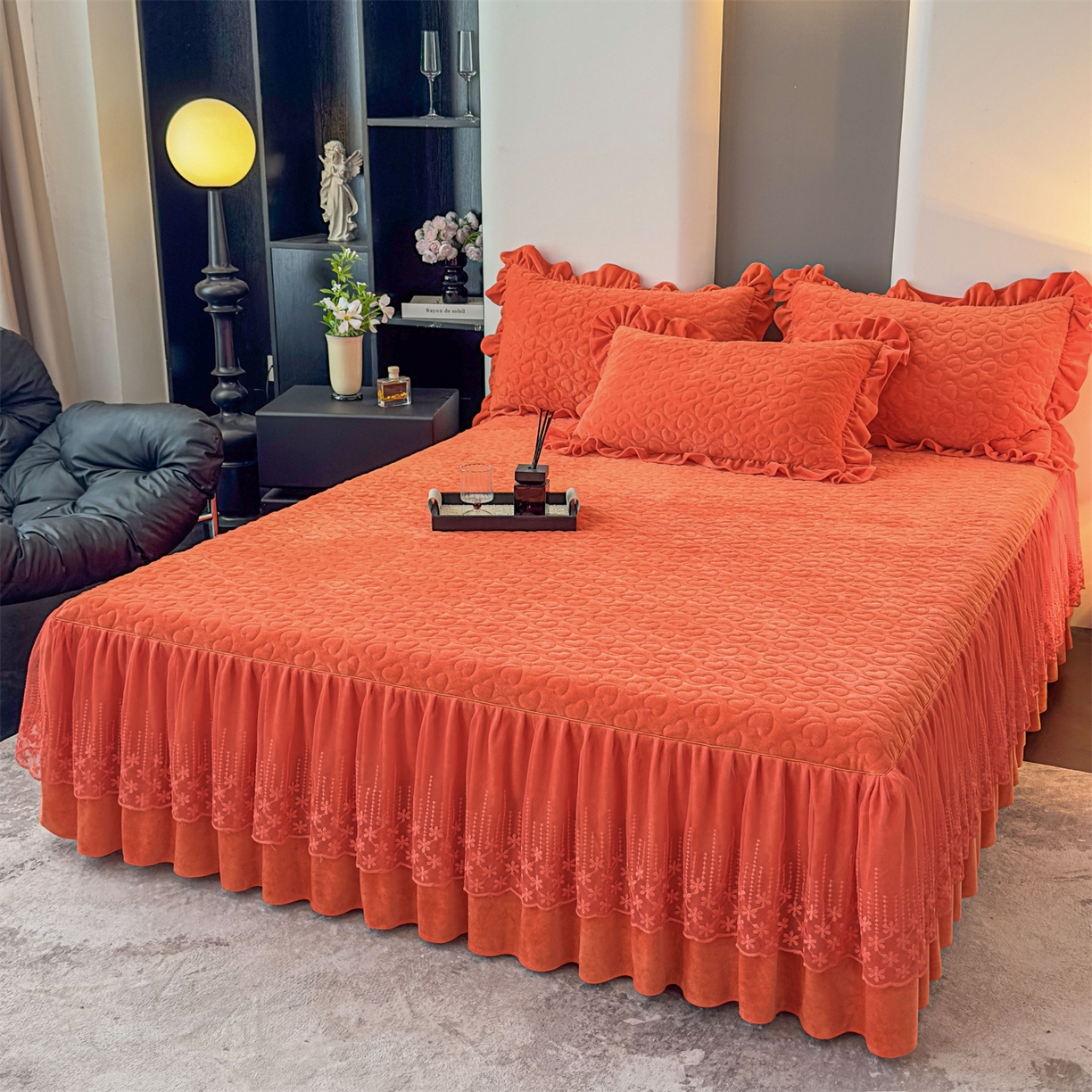 91家纺网 家纺一手货源 找家纺 （总）恒爱家纺 2025新款宝宝绒紫陌听雪床裙款四件套终版