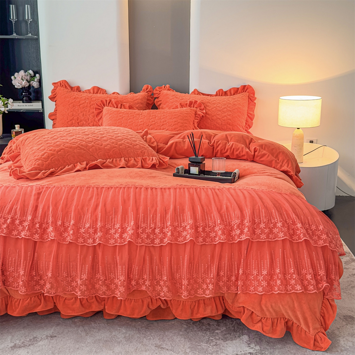 91家纺网 家纺一手货源 找家纺 （总）恒爱家纺 2025新款宝宝绒紫陌听雪床裙款四件套终版