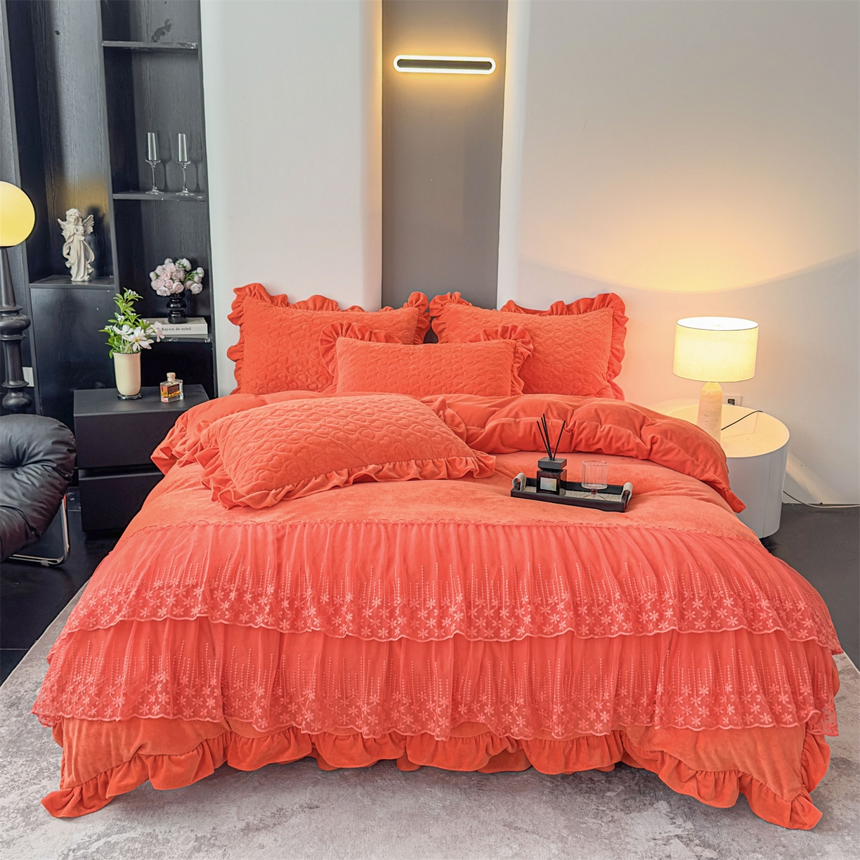 91家纺网 家纺一手货源 找家纺 （总）恒爱家纺 2025新款宝宝绒紫陌听雪床裙款四件套终版