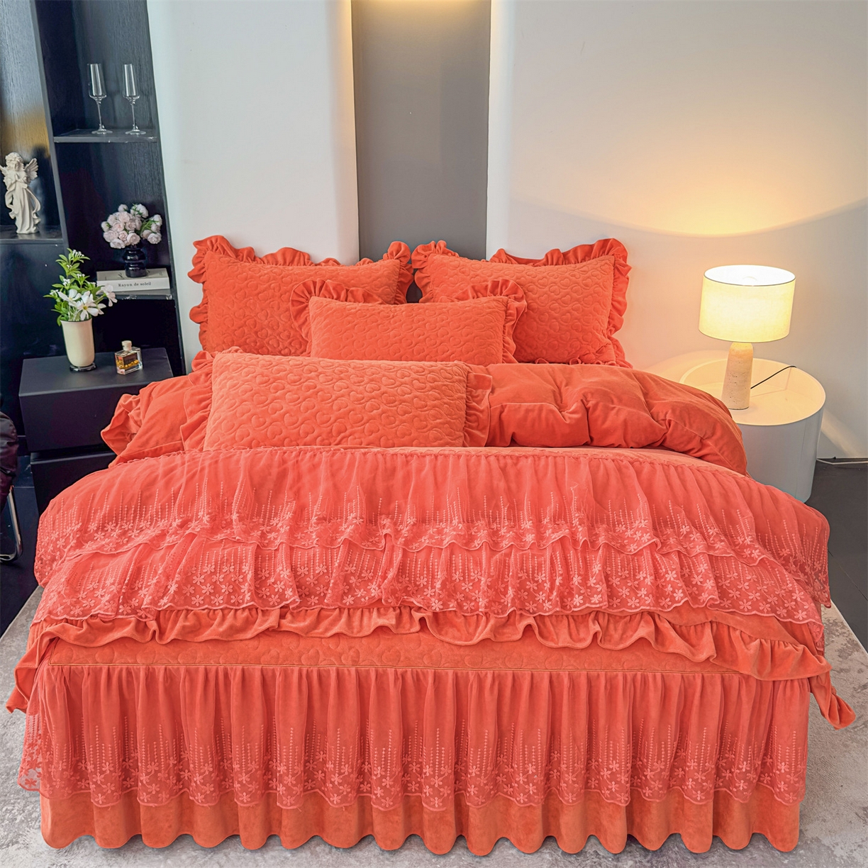 91家纺网 家纺一手货源 找家纺 （总）恒爱家纺 2025新款宝宝绒紫陌听雪床裙款四件套终版