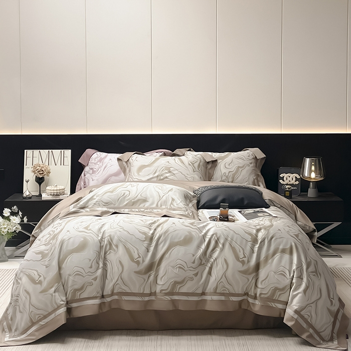 91家纺网 家纺一手货源 找家纺 2025新款高端轻奢A类母婴级长绒棉全工艺刺绣四件套纯棉全棉高端秋冬爆款床上用品 时漫-莉诺咖