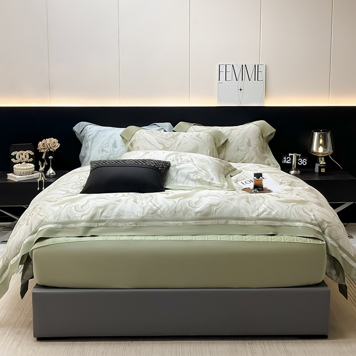 91家纺网 家纺一手货源 找家纺 2025新款高端轻奢A类母婴级长绒棉全工艺刺绣四件套纯棉全棉高端秋冬爆款床上用品 时漫-叶繁绿