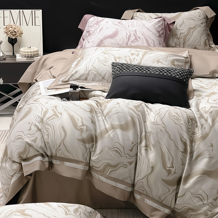 91家纺网 家纺一手货源 找家纺 2025新款高端轻奢A类母婴级长绒棉全工艺刺绣四件套纯棉全棉高端秋冬爆款床上用品 时漫-莉诺咖