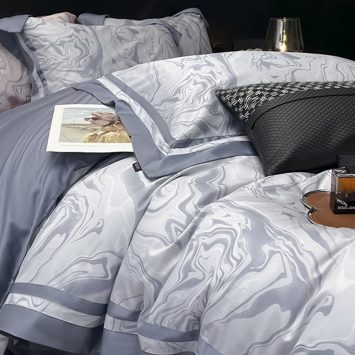 91家纺网 家纺一手货源 找家纺 2025新款高端轻奢A类母婴级长绒棉全工艺刺绣四件套纯棉全棉高端秋冬爆款床上用品 时漫-雾都蓝