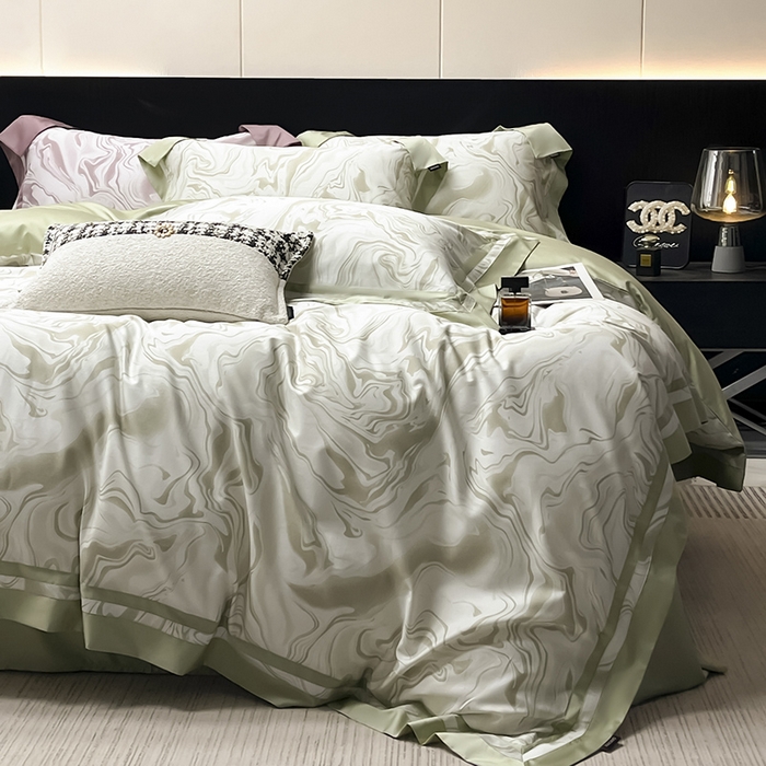 91家纺网 家纺一手货源 找家纺 2025新款高端轻奢A类母婴级长绒棉全工艺刺绣四件套纯棉全棉高端秋冬爆款床上用品 时漫-叶繁绿